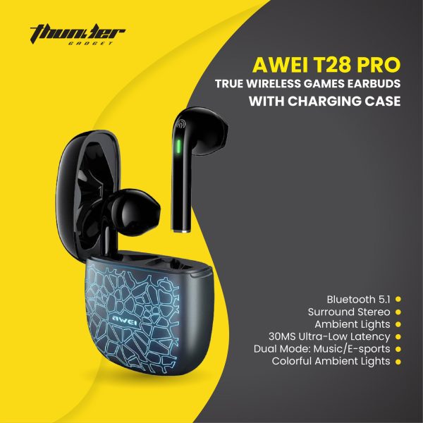 Awei T28 Pro Tws Wireless Earphone Bluetooth 5.0 Mini Earbuds - Air Buds - Image 2