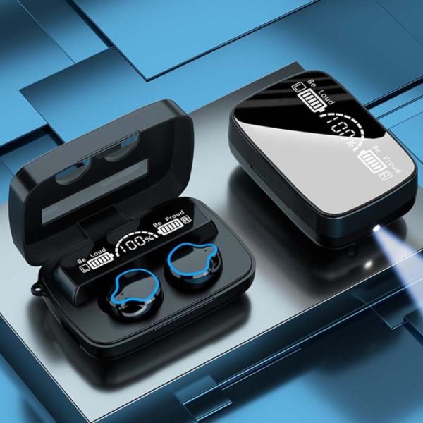 Wiresto M9 TWS Earphone Wireless Earbuds Bluetooth 5.1 In-Ear Headphones Sports Earbuds Waterproof Headsets LED Display Earphone HIFI Stereo Phone Emergency Charging Hands Free Earbuds With Large Capacity Charging Case and Flash-light
